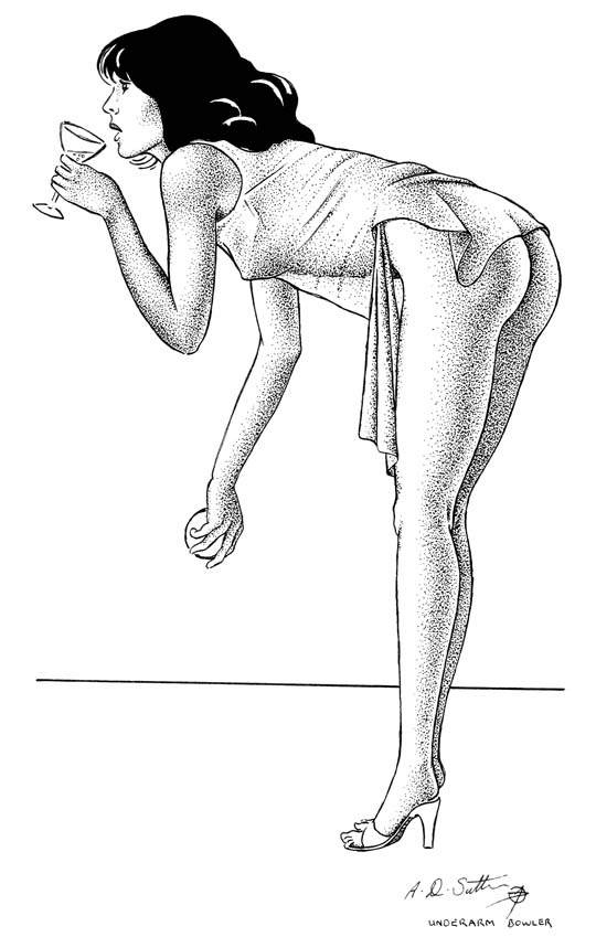 nude erotic drawing of female bowler